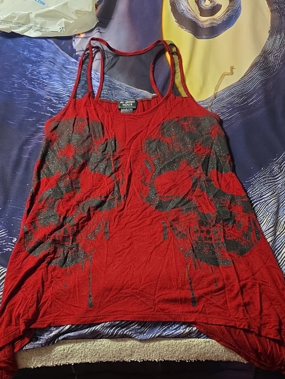 Midnight Hour Red Skull Graphic Scoop Tank